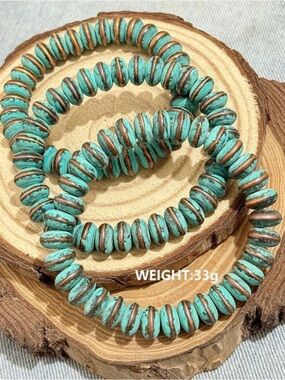 Turquoise-Tone Disc Stretch Bracelet Set - Trio